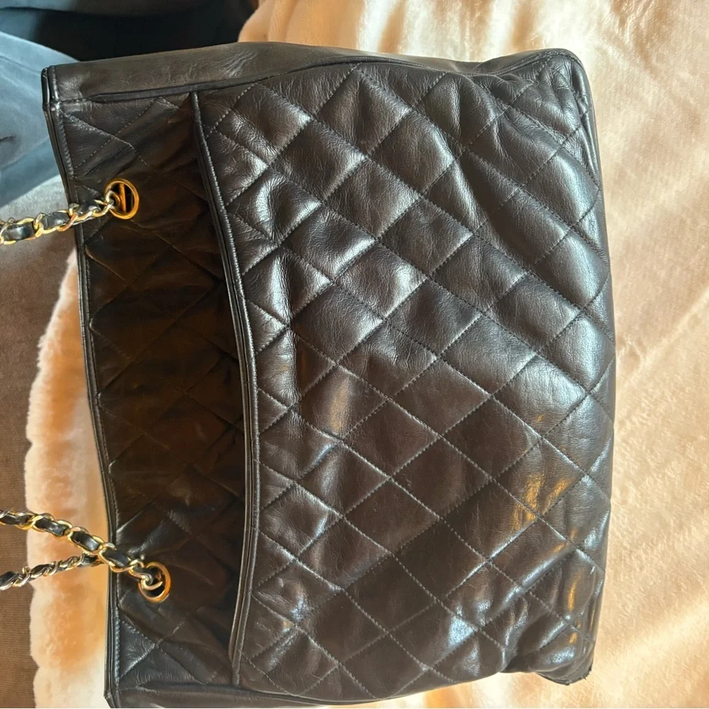 RARE Vintage 1980's Black Lamb Leather Chanel Shoulder Bag With Chain Handle